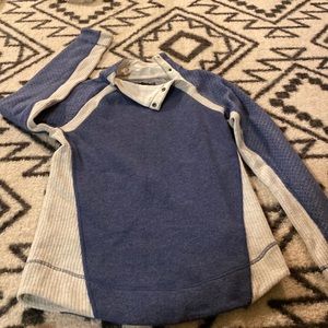 Brand new blue and cream PRANA cozy partial wool sweater.XS never worn